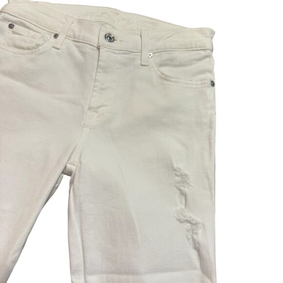 7 For All Mankind White Distressed Raw Hem Skinny Jeans 27 - Picture 4 of 8